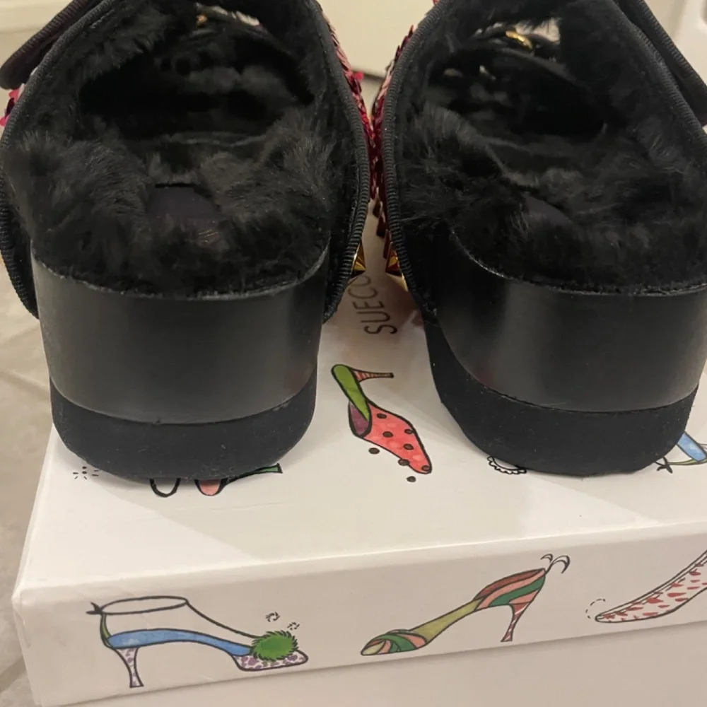 SUECOMMA BONNIE SCB Collection Pink/Silver Sequin Faux Fur Slide Size 38